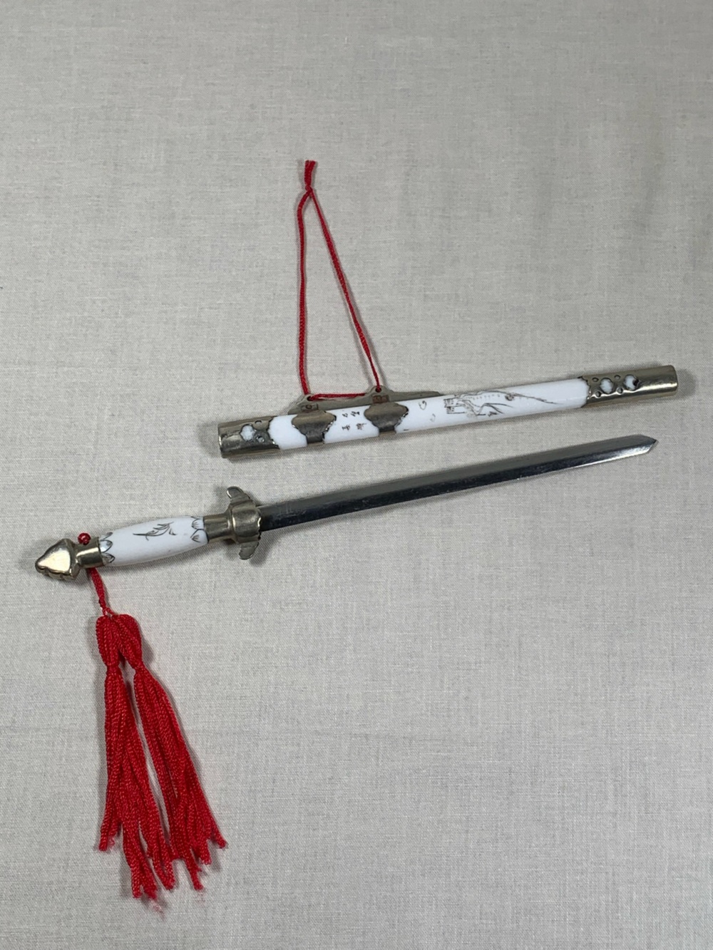 Vintage Chinese Sword Letter Opener Sheath Tassels